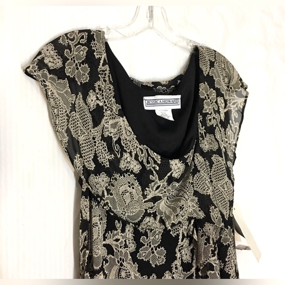 NWT Black Jessica Howard Hi-Lo Lace Patterned Maxi Dress Size 14 - Picture 3 of 8